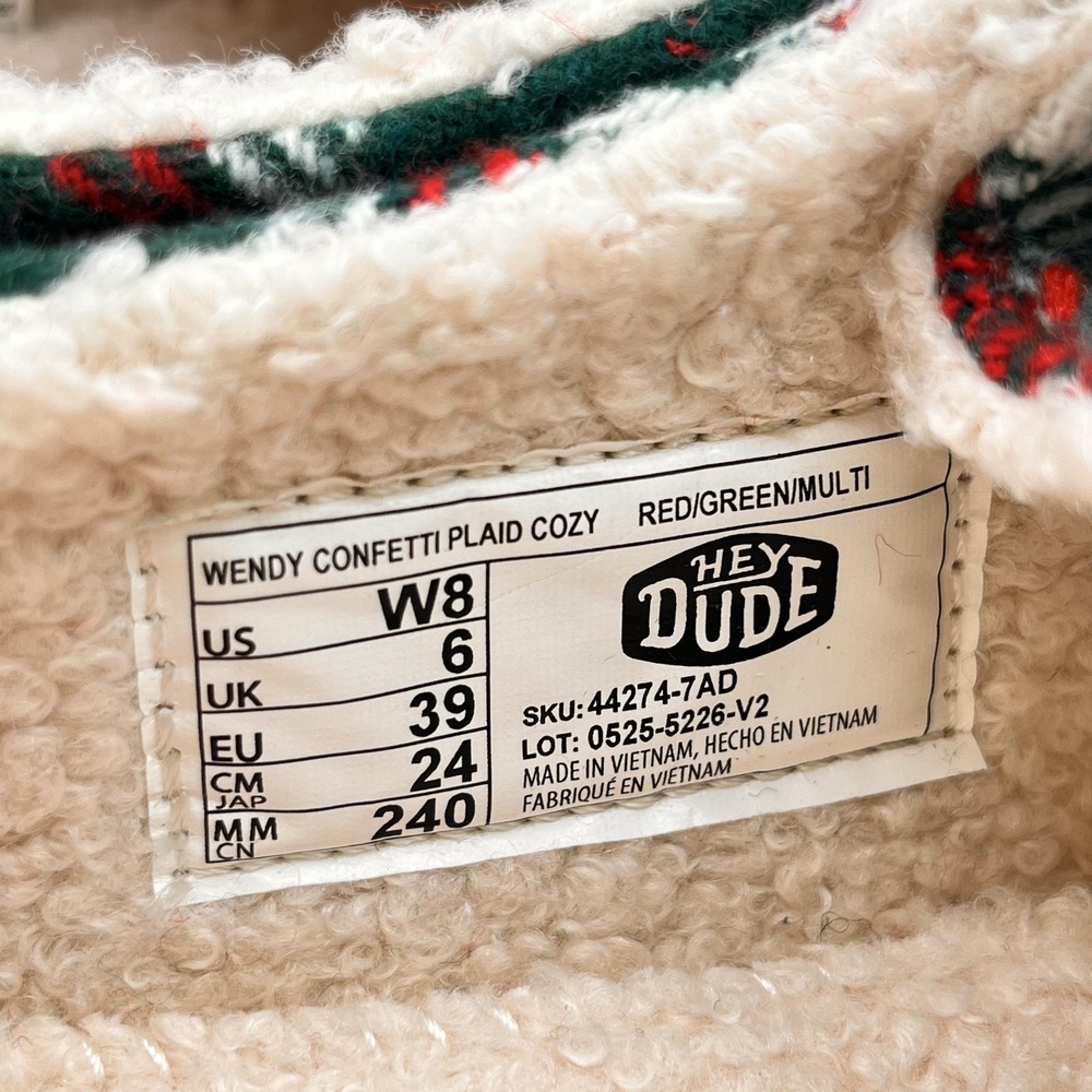 Hey Dude Wendy Womens Size 8‎ Christmas Confetti Plaid Fur Lined Cozy Shoes NEW - Picture 7 of 11